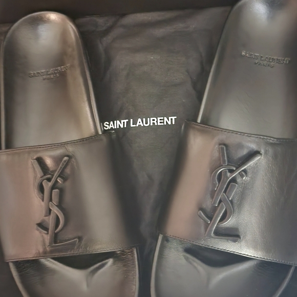 New Saint Laurent Ysl Slides Size 37 1/2 with Dust Bags and Box - Picture 1 of 3